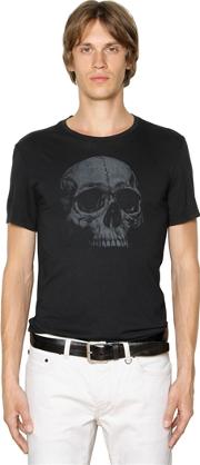 Skull Printed Cotton Jersey T Shirt 