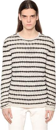 Striped Cotton Blend Knit Sweater 