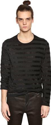 Striped Velvet & Wool Sweater 