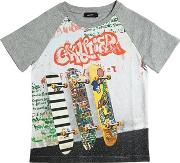 Skateboard Printed Cotton Jersey T Shirt 