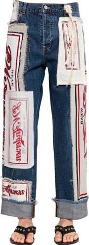 23cm Logo Patches Cotton Denim Jeans 