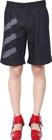 Pleated Raw Denim Shorts 