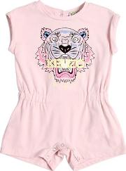 Tiger Printed Cotton Jersey Romper 