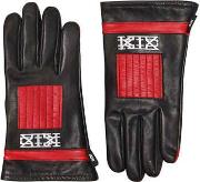 Two Tone Embroidered Leather Gloves 