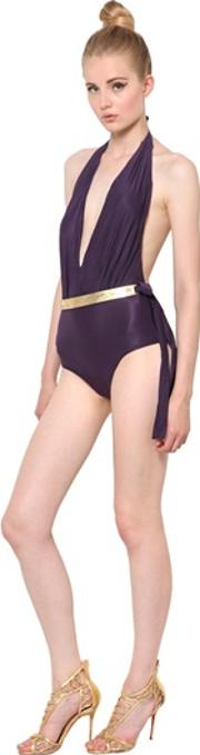 Belted Lycra One Piece Bathing Suit 