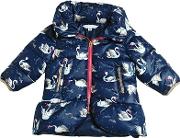 Swans Printed Nylon Hooded Puffer Jacket 