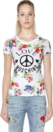 Floral Printed Cotton Jersey T Shirt 