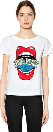 Love & Peace Print Cotton Jersey T Shirt 