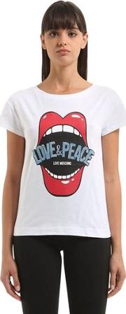 Love & Peace Print Cotton Jersey T Shirt 