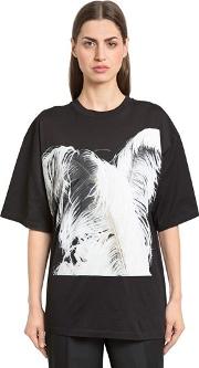 Feather Print Cotton Jersey T Shirt 