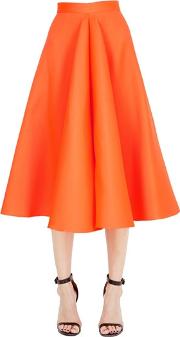 Flared Techno & Silk Satin Midi Skirt 