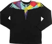 Wings Print Cotton Jersey T Shirt 