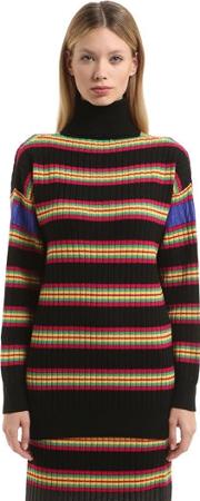 Oversize Striped Wool Turtleneck Sweater 