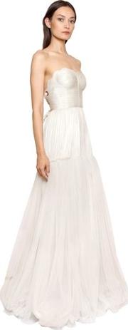 Laminated Silk Tulle Gown 