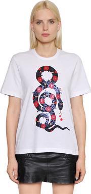 Snake Printed Cotton Jersey T Shirt 