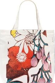Flower Print Cotton Gabardine Tote Bag 
