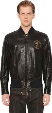 Vintage Flag Iron Leather Bomber Jacket 