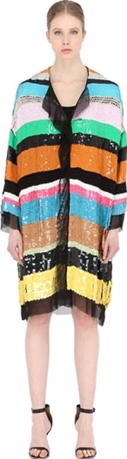 Sequined Stripes Silk Coat 