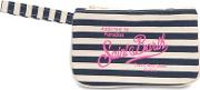 Logo Printed Striped Canvas Pouch 