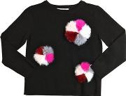 Faux Fur Pompoms Viscose Knit Sweater 