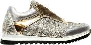 Glittered & Crackled Leather Sneakers 