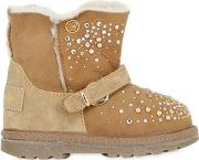 Embellished Suede & Shearling Boots 