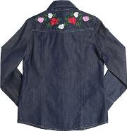 Floral Embroidered Cotton Chambray Shirt 