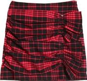 Ruched Plaid Cotton Flannel Skirt 