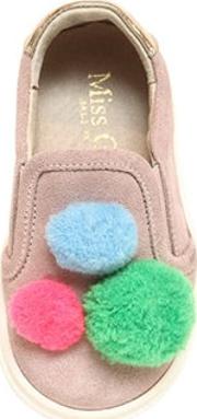 Suede Slip On Sneakers W Pompoms 