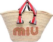 Embroidered Straw Tote Bag 