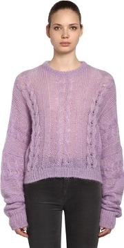 Sheer Mohair Blend Cable Knit Sweater 