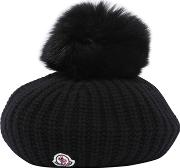 Wool & Cashmere Knit Hat W Fur Pompom 