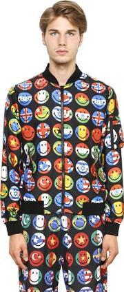 smiley flags printed nylon bomber jacket