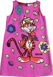 Tiger Printed Crepe De Chine Dress 