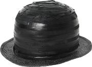 Striped Patchwork Leather Bowler Hat 