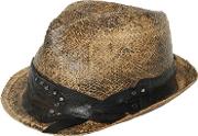 Studded Hatband Vintage Effect Straw Hat 
