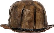 Vintage Effect Leather Bowler Hat 