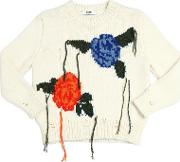 Distressed Floral Wool Blend Sweater 