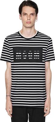 Logo Print Striped Cotton Jersey T Shirt 