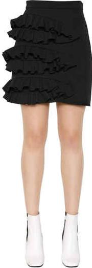 Ruffle Technical Stretch Cady Mini Skirt 