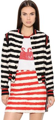 Striped Cotton Tweed Bomber Jacket 