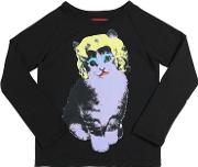 Marilyn Cat Print Cotton Jersey T Shirt 