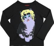 Marilyn Cat Print Cotton Jersey T Shirt 
