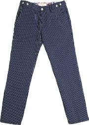 Stripes Embroidered Cotton Twill Pants 