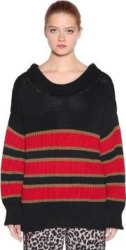 Oversized Stripe Cotton Intarsia Sweater 