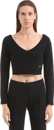 V Neck Wool Knit Cropped Sweater 