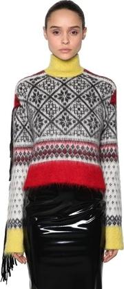 Wool Jacquard Sweater W Sequin Fringe 
