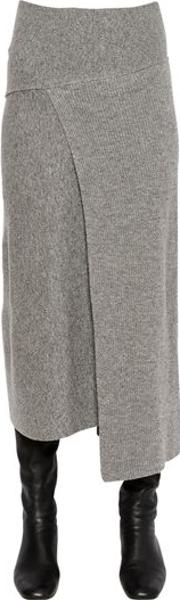 Asymmetric Ribbed Wool Knit Skirt 