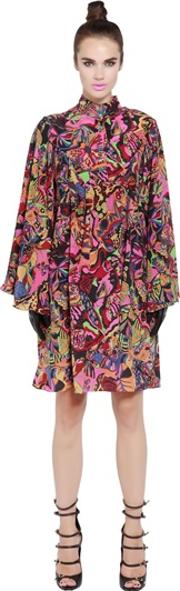 Printed Silk Crepe Shirt Dress 