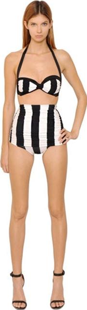 High Waist Striped Lycra Swimsuit Briefs 